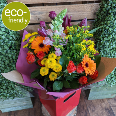 Eco-Vibrant Gift Box: Vibrant, fresh, and beautiful flowers, delivered - Florist Choice Eco-Vibrant Gift Box: A unique and eco-friendly way to send flowers. Our expert florists will create a vibrant bouquet using the freshest blooms of the day!