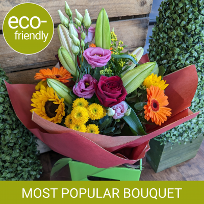 Through the Rainbow Eco-friendly fresh flowers delivered in Darlington - Vibrant collection of special flowers, beautifully arranged and hand-tied  Through the Rainbow is a very versatile bouquet and is suitable for any occasion. Delivered in Darlington
