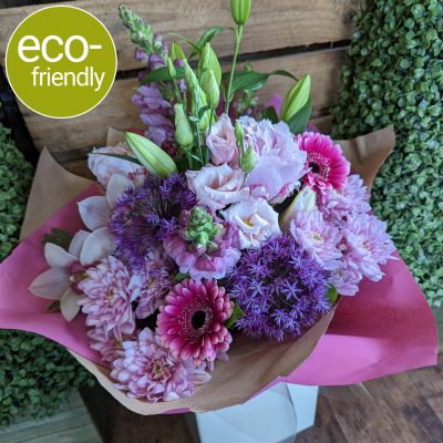 Cherry Blossom - Eco-friendly flowers - Our Cherry Blossom is a vibrant pink hand-tied bouquet that is simply stunning, just like its inspiration - the cherry blossom tree. This bouquet is perfect for any occasion,
