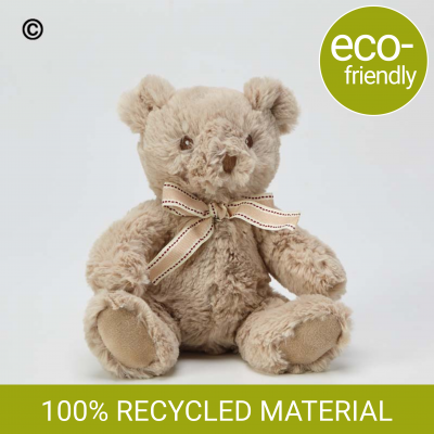Plush Teddy - Eco-friendly, recycled teddy, florist Darlington - This super-cute and super-furry teddy in soft cream with a coordinating bow around their neck is ‘baby safe’ and is made from 100& recycled materials. Add-on, finishing touches,