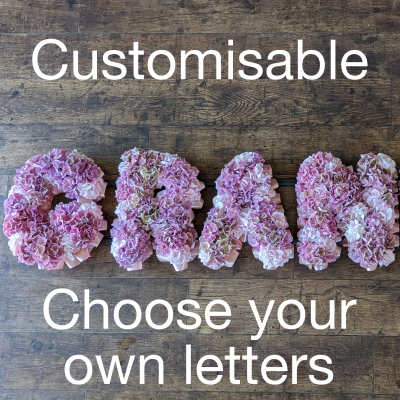 Elegant Funeral Letters - a graceful and eloquent floral tribute - Funeral Letters are a beautiful and meaningful way to honour the memory of a loved one. Personalised hydrangea letters, a variety of colours, delivered to the funeral director.