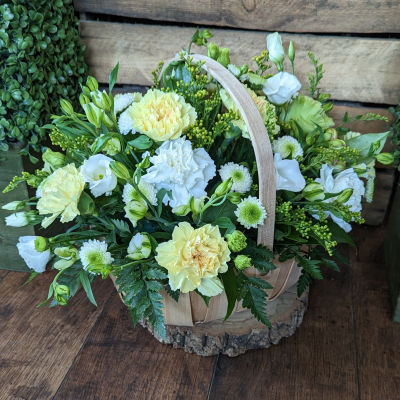 Neutral Trug Basket Arrangement: Florist Choice, Darlington delivery - Order a unique, neutral trug basket arrangement filled with the freshest blooms, direct from our florist in Cockerton. Same day delivery or Click & Collect available.