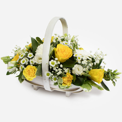 Basket SYM-347 - Yellow & White Basket Arrangement. A lovely arrangement ideal for a funeral.