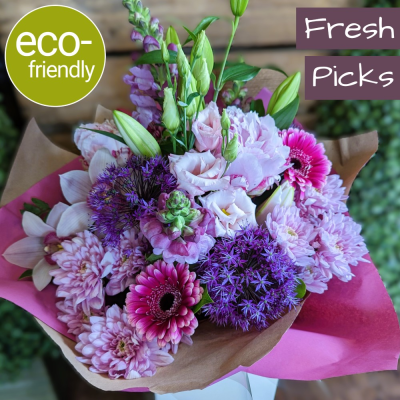 Cherry Blossom - Eco-friendly flowers | First for Flowers | Cockerton - Our Cherry Blossom is a vibrant pink hand-tied bouquet that is simply stunning, just like its inspiration - the cherry blossom tree. This bouquet is perfect for any occasion,