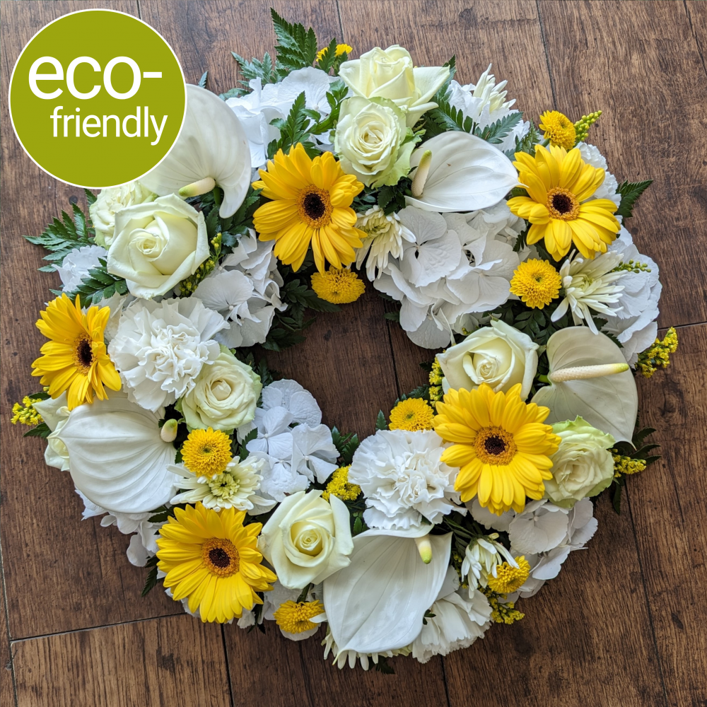 Eco-Funeral Wreath, White and Yellow