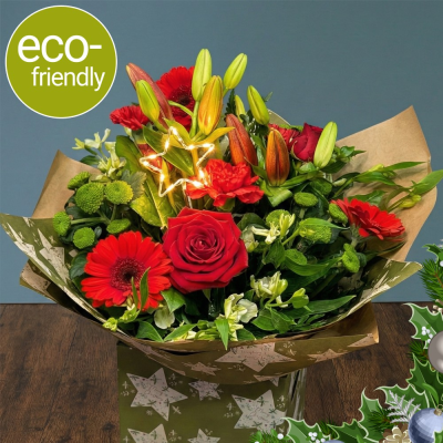 Fairytale of New York - Luxury Christmas Bouquet | Darlington Delivery - Our 'Fairytale of New York' bouquet features luxury red roses, gold foliage & berries. The ultimate festive gift. Hand-delivered in Darlington.
