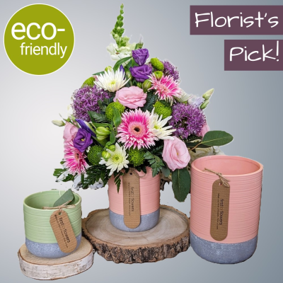 Pretty Pot Arrangement by your local florist in Cockerton, Darlington - Pretty Pot Arrangement | We’ll create you a unique, eco-friendly arrangement using only the freshest, most beautiful blooms of the day. Delivery or collection in Darlington