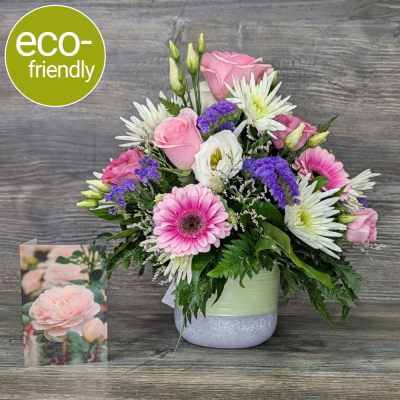 The Pretty Pot | Florist Choice Pastel Arrangement | First for Flowers - The perfect little pick-me-up. A beautiful, florist choice pastel arrangement in a reusable ceramic pot. Ideal for thank yous and get well wishes. Hand-delivered in Darlington.