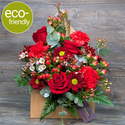 Sealed with a Kiss | Unique Valentine's Gift | First for Flowers - Send a burst of romance with Sealed with a Kiss. A unique floral envelope arrangement featuring three red roses. Hand-delivered in Darlington. Order online.