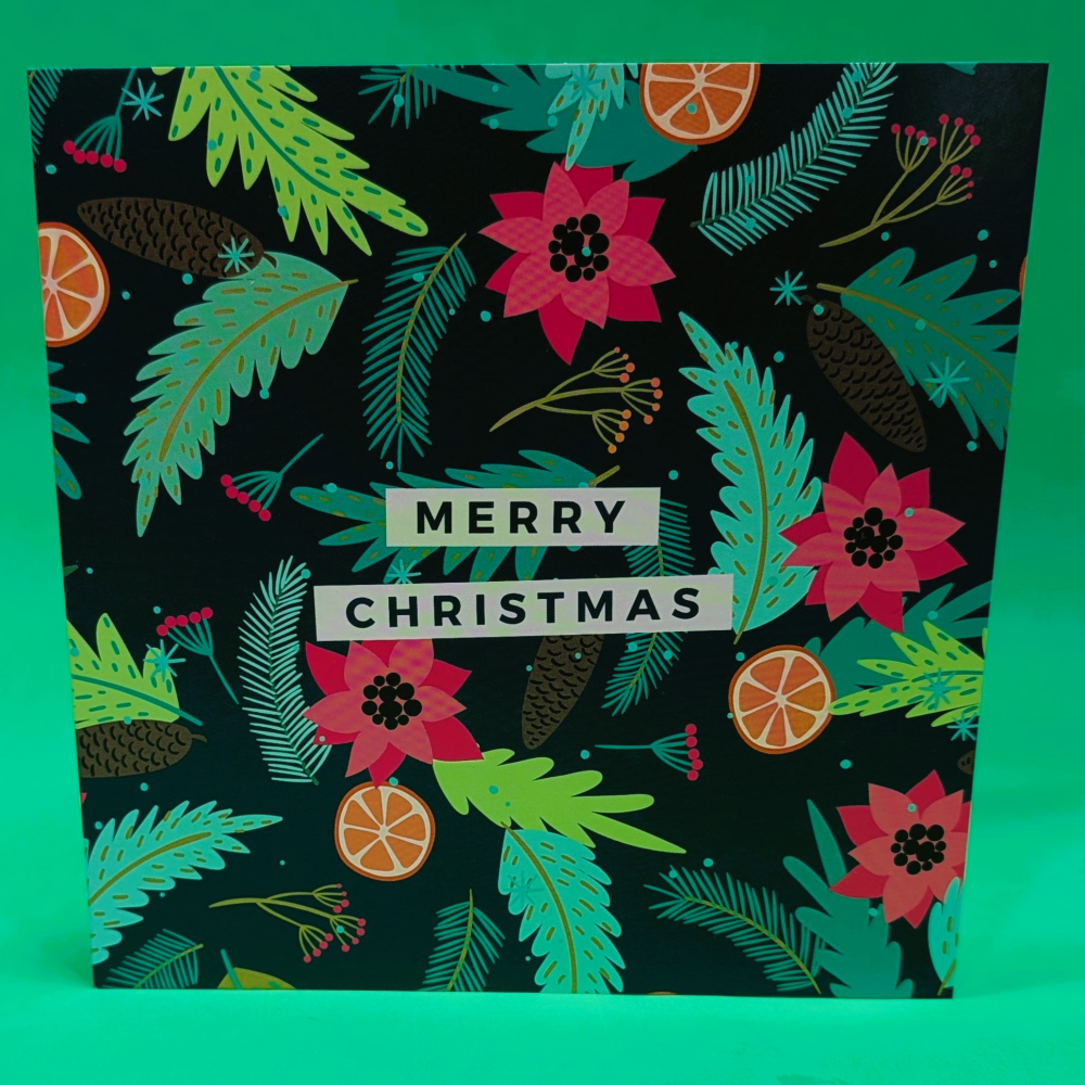 Greetings Card, MERRY CHRISTMAS Vibrant Floral