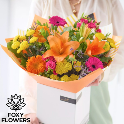 Luxurious Bright Hand-Tied Bouquet | Foxy Flowers - Make a spectacular statement with our Luxurious Bright Hand-Tied Bouquet. An opulent, extra-large arrangement hand-crafted in Darlington. Order online today!