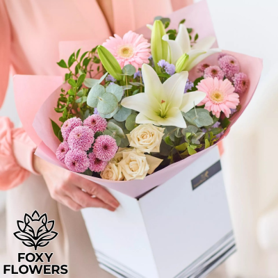 Beautiful Pastel Hand-Tied Bouquet | Foxy Flowers - Send a gentle gift with our Beautiful Pastel Hand-Tied Bouquet. A pretty arrangement of soft pinks and lilacs hand-crafted in Darlington. Order online today!
